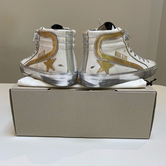 Golden Goose Slide White/Gold/Silver sz 39 NIB - Picture 7 of 11